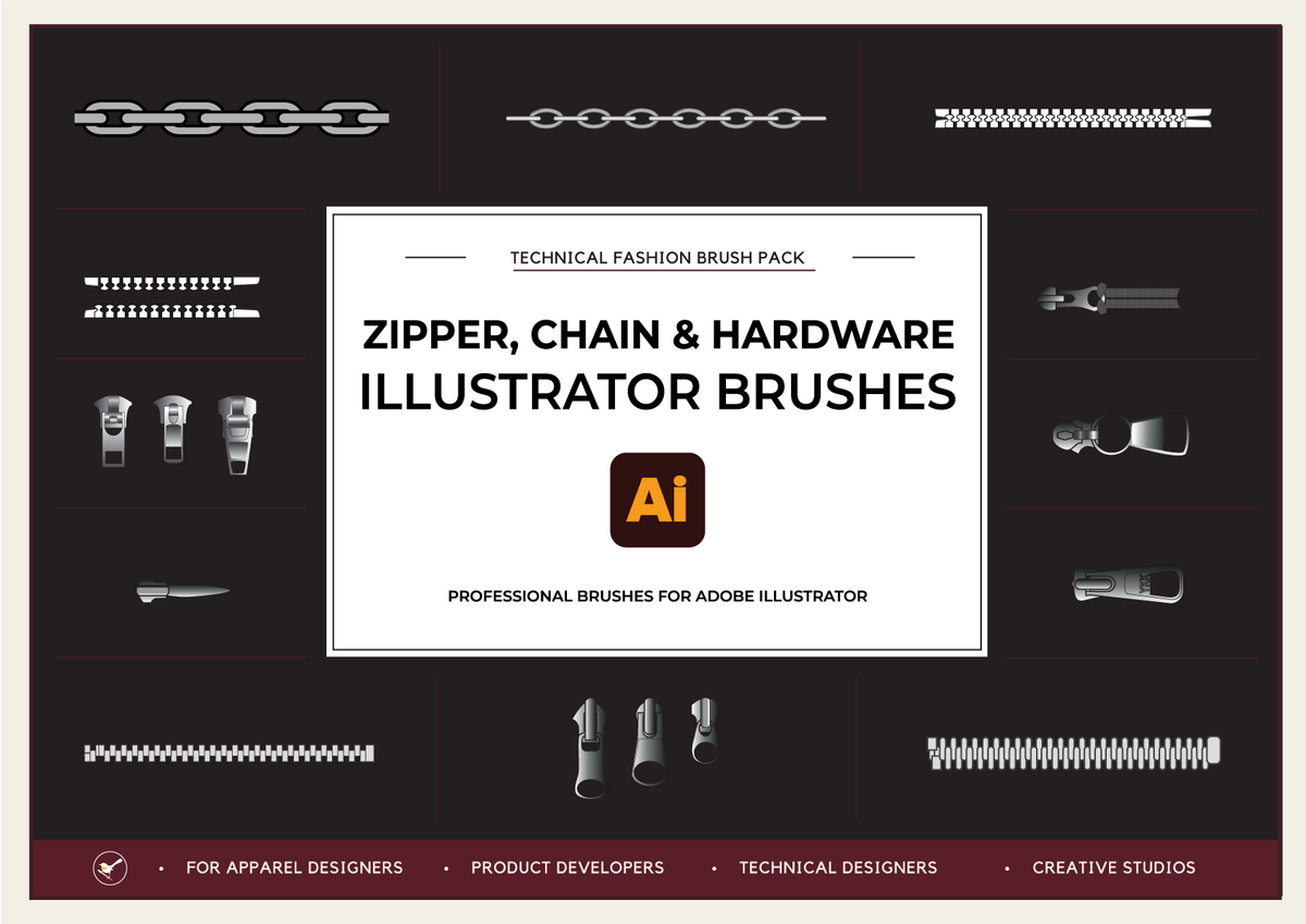 Zipper, Chain and Hardware Illustrator Brushes