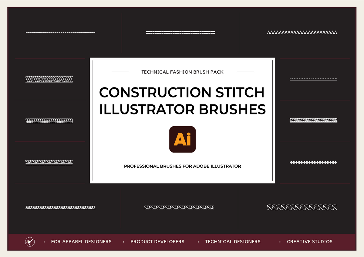 Construction Stitch Illustrator Brushes – 14 Brush Pack
