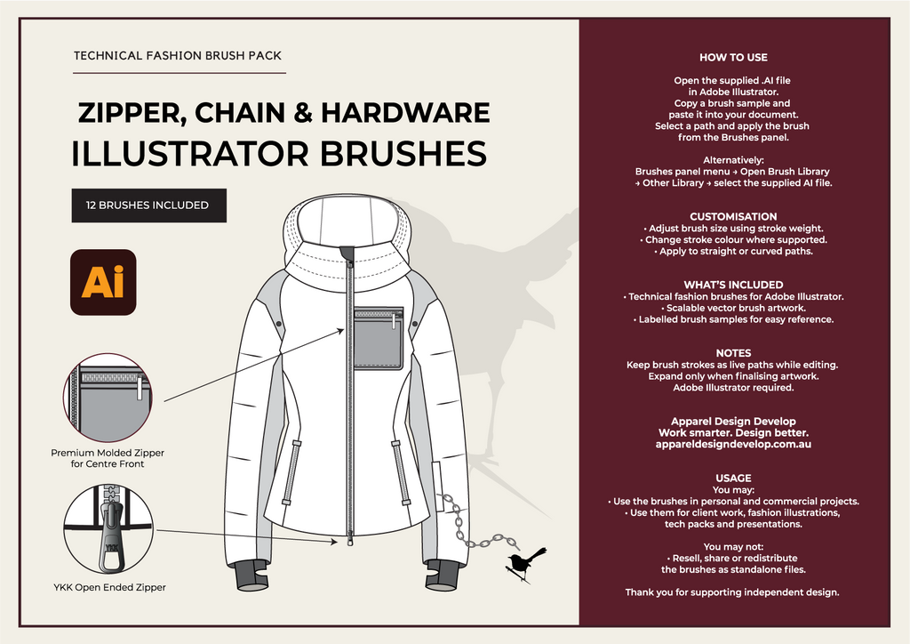 Zipper, Chain and Hardware Illustrator Brushes