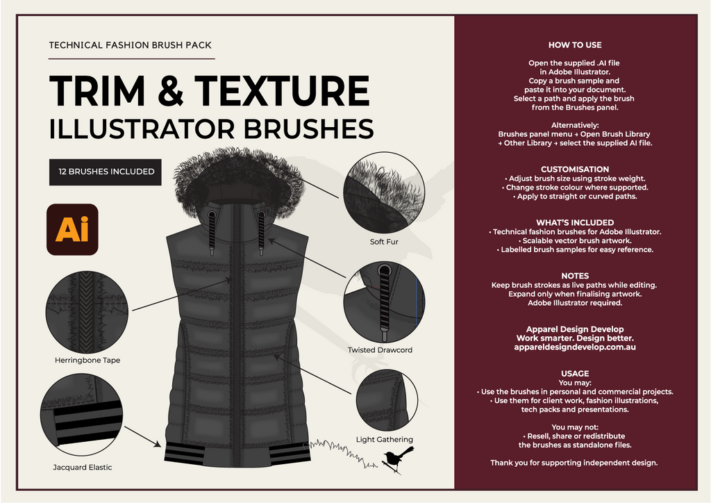 Trim and Texture Illustrator Brushes